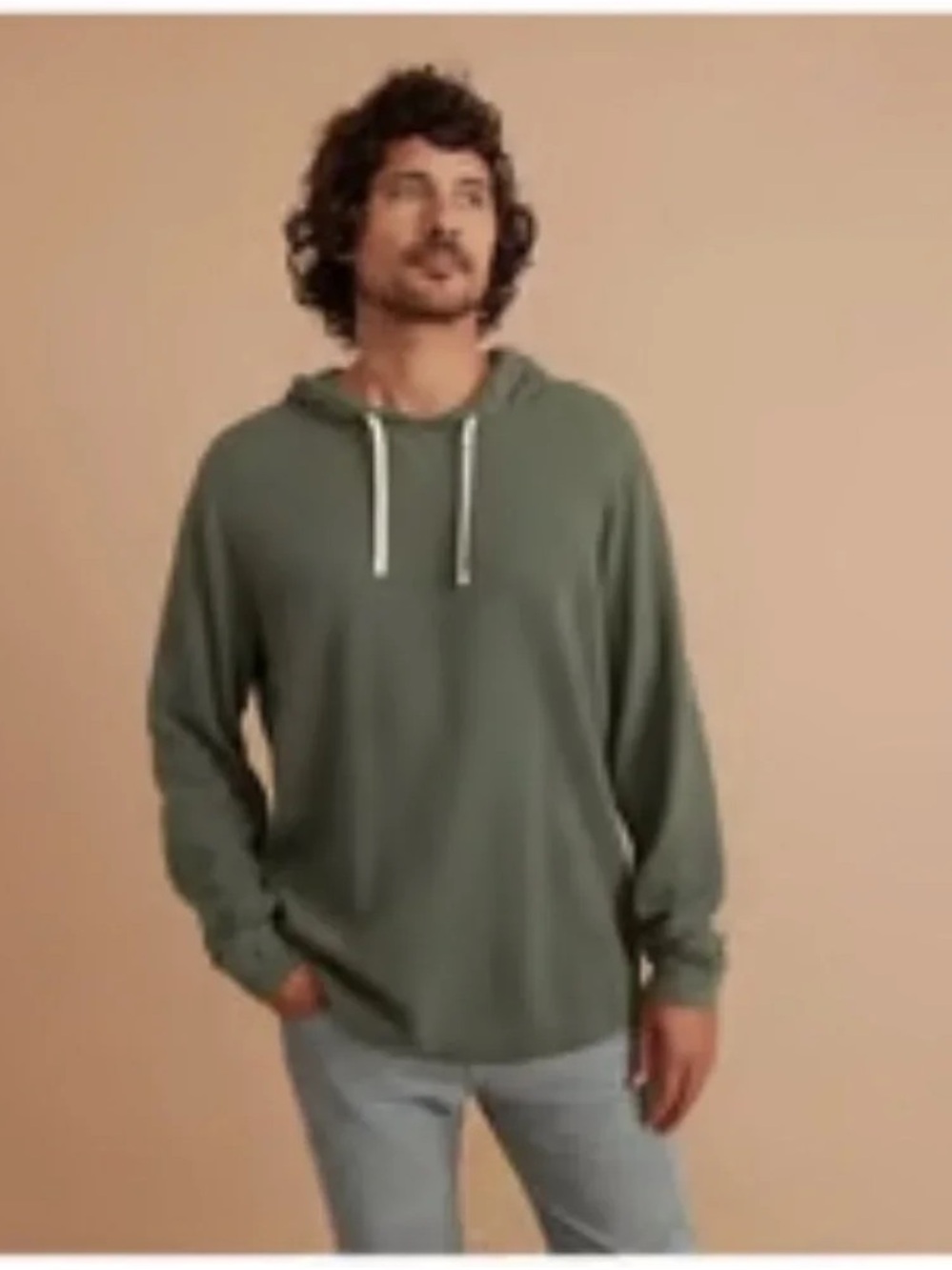 Marine Layer Men's Lightweight Waffle Hoodie Olive Green Small Casual Cotton